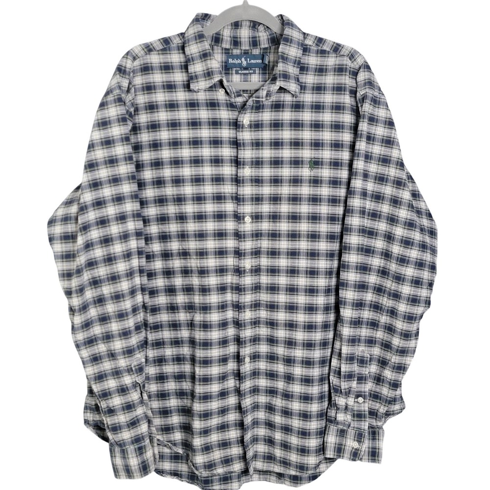 Ralph Lauren Men's XXL Blue Plaid Classic Fit Long Sleeve Button Down Shirt Top